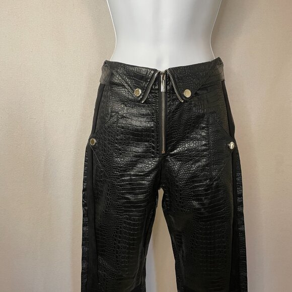 Maniére de Voir vegan leather and suede textured black pants NWOT, size 4 - Picture 2 of 9